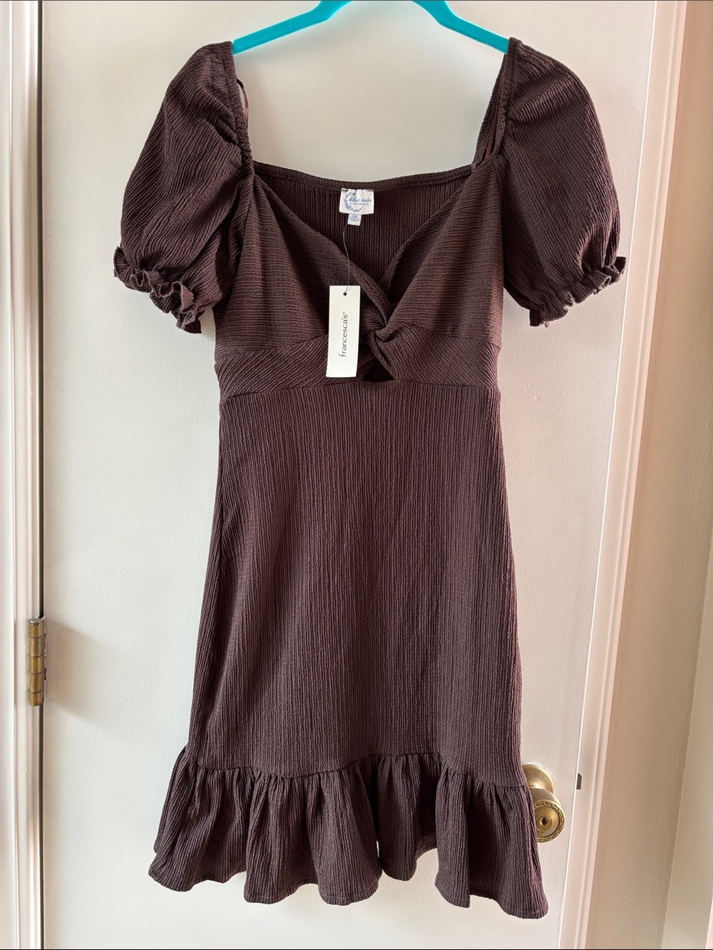 NWT Francesca's Collections Brown Puff Sleeve Mini Dress